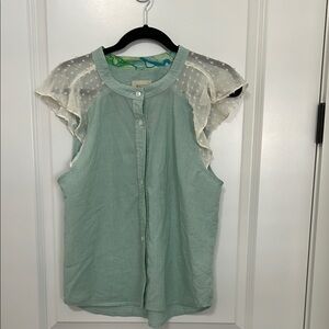 Green Ruffled Sleeveless Blouse with Buttoned Front
